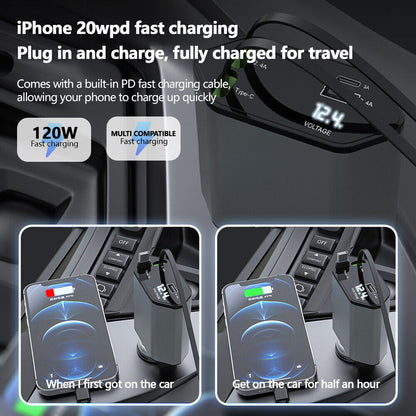 Retractable Car Charger,4 in 1 Car Phone Fast Charger 2 USB Ports for Iphone UK