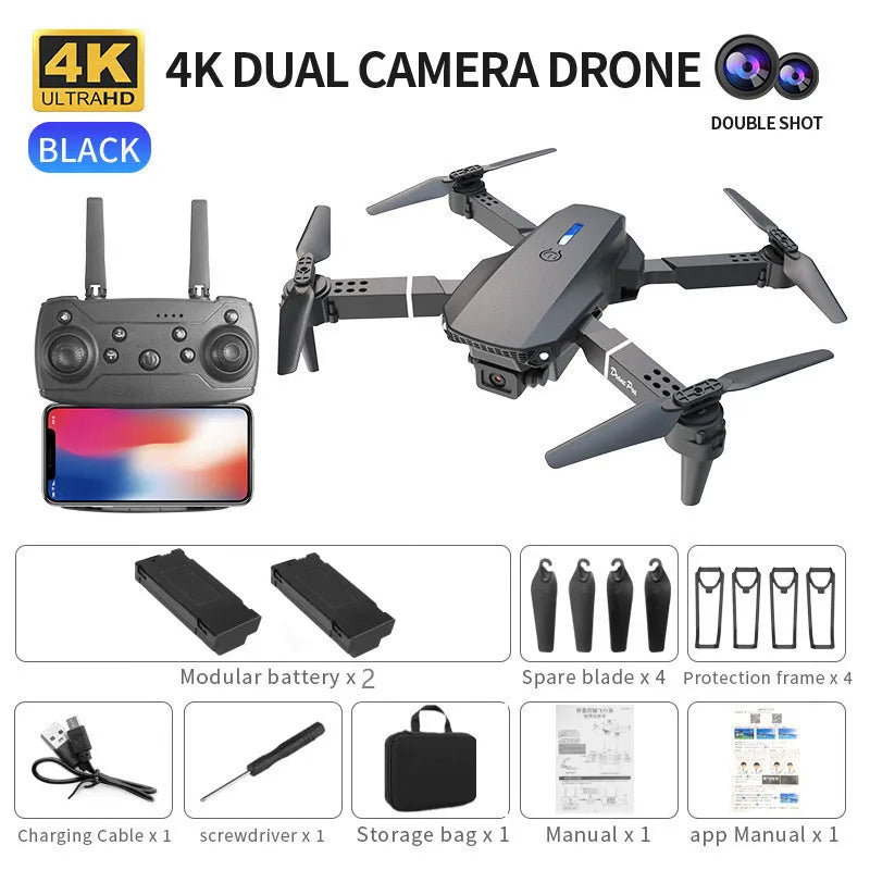 Professional Drone E88 4K Wide-Angle HD Camera Wifi Fpv Height Hold Foldable RC Quadrotor Helicopter Camera-Free Children'S Toys