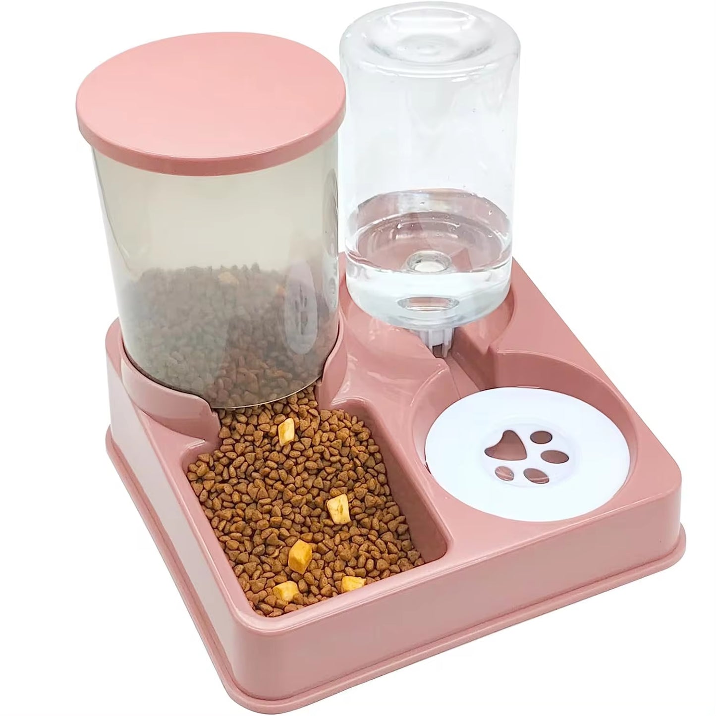 Automatic Cat Feeder Water Dispenser Set, 2 in 1 Tilted Automatic Pet Food and Water Feeder Gravity Food Feeder and Waterer