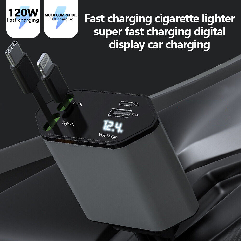 Retractable Car Charger,4 in 1 Car Phone Fast Charger 2 USB Ports for Iphone UK