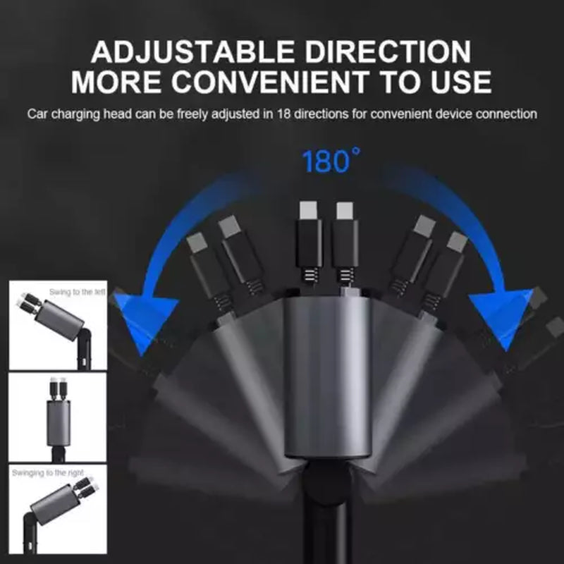 Retractable Car Charger,4 in 1 Car Phone Fast Charger 2 USB Ports for Iphone UK